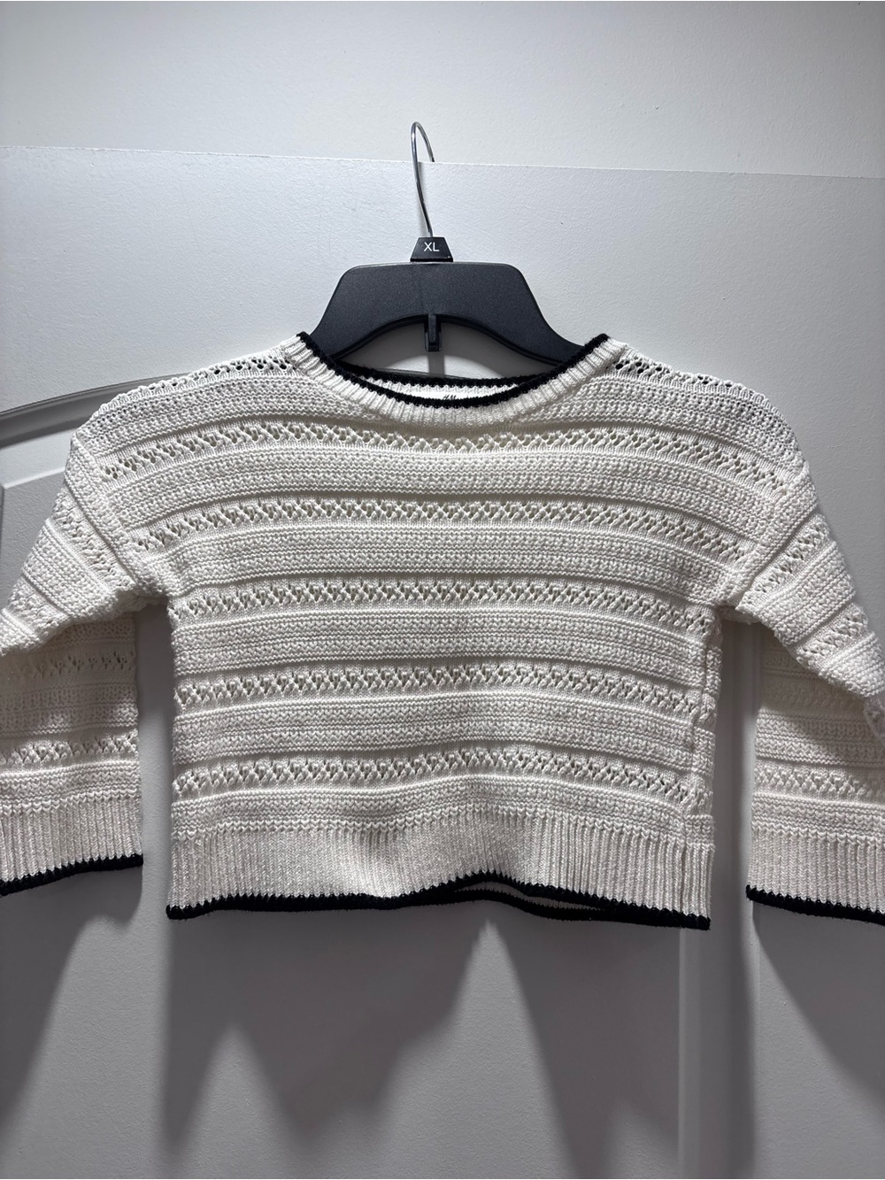 H&M Cream Knit Crewneck Sweater with Black Trim
